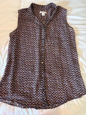 Liz Claiborne Navy Floral-Print Sleeveless Button-Down Blouse